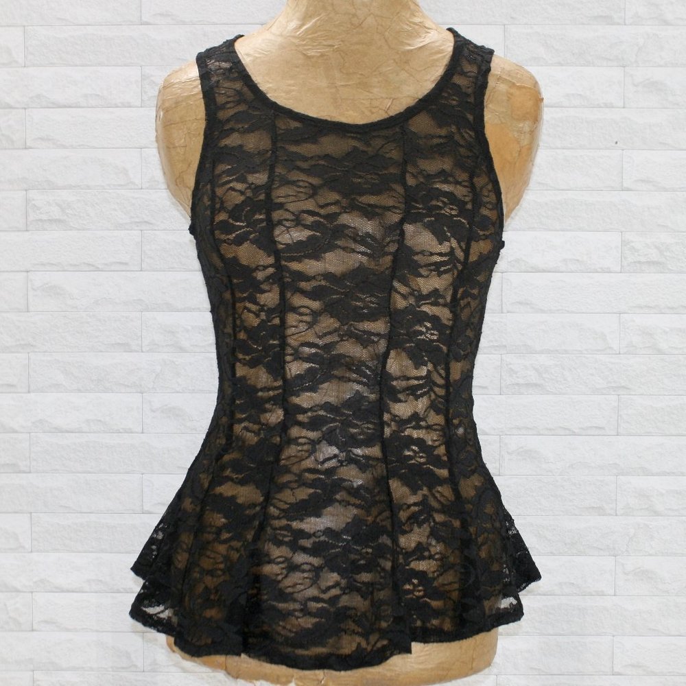 BODY CENTRAL Blouse Lace Sheer Lace Floral Black Sexy Feminine Small